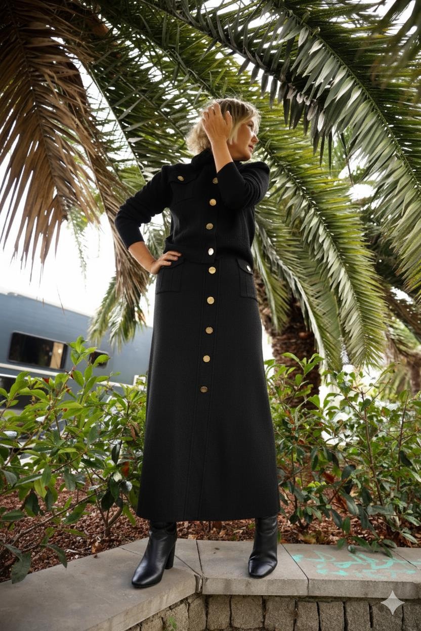 NOİ YAKASI KÜRKLÜ HIRKA VE ETEK TAKIM 65718