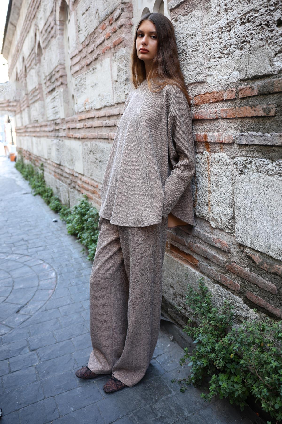 NOİ FİTİLLİ MELANJ TRİKO YARASA KOL BLUZ 65122