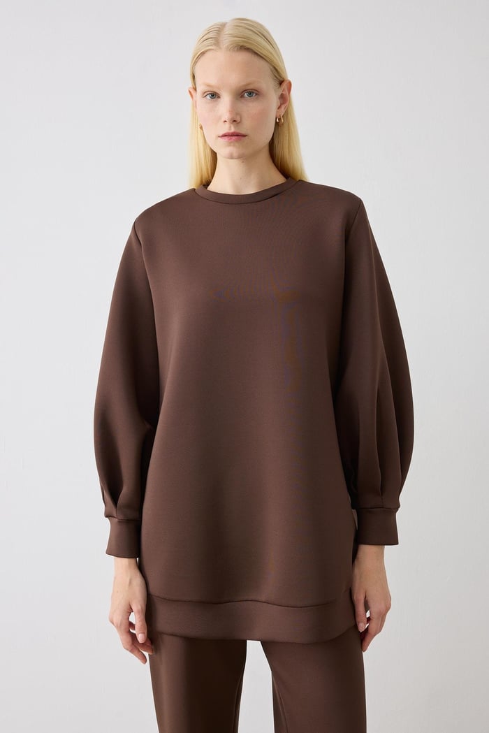 TERZİ DÜKKANI CAROL SCUBA PUF TUNİK TD24K01033003 - Acı Kahve