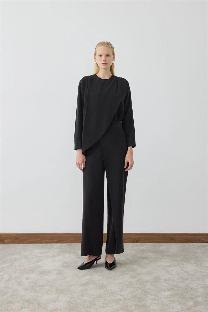 MİORİ VOGUE TENSEL PANTOLONLU TAKIM MIO26K0500022 - Siyah