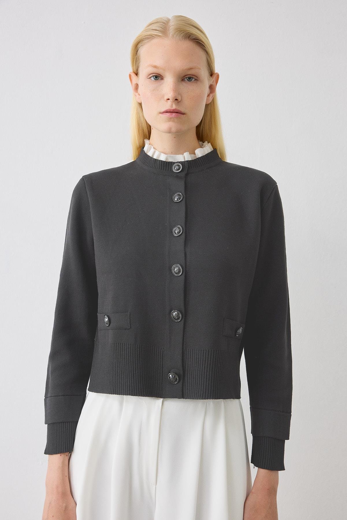 TERZİ DÜKKANI MEVA GÖMLEK YAKA TRİKO HIRKA TD26K06000007 - Antrasit