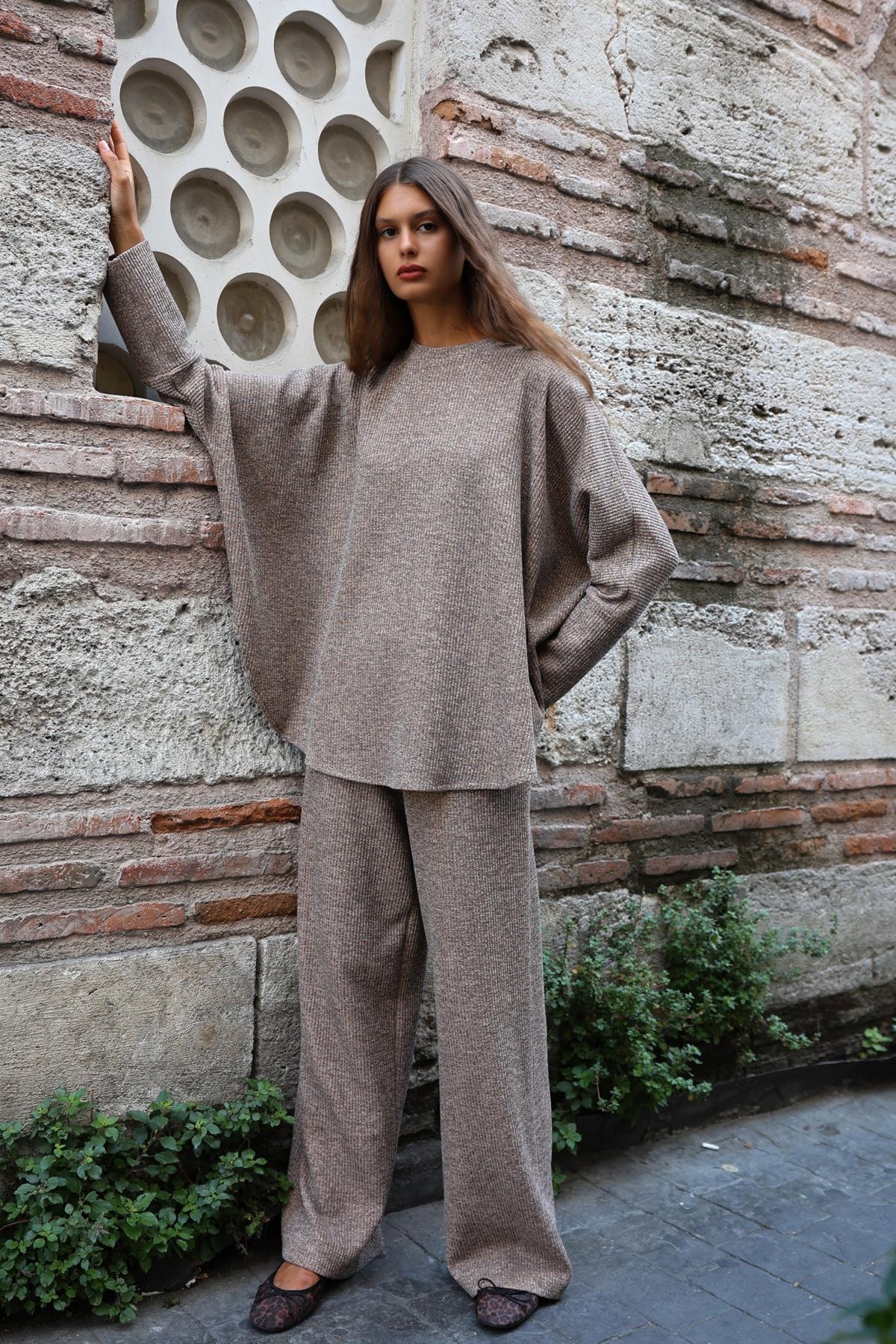 NOİ FİTİLLİ MELANJ TRİKO YARASA KOL BLUZ 65122