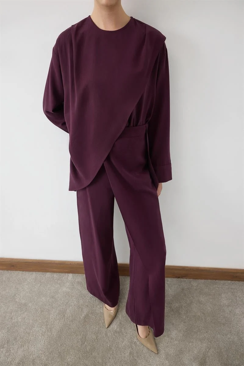 MİORİ VOGUE TENSEL PANTOLONLU TAKIM MIO26K0500022 - Bordo
