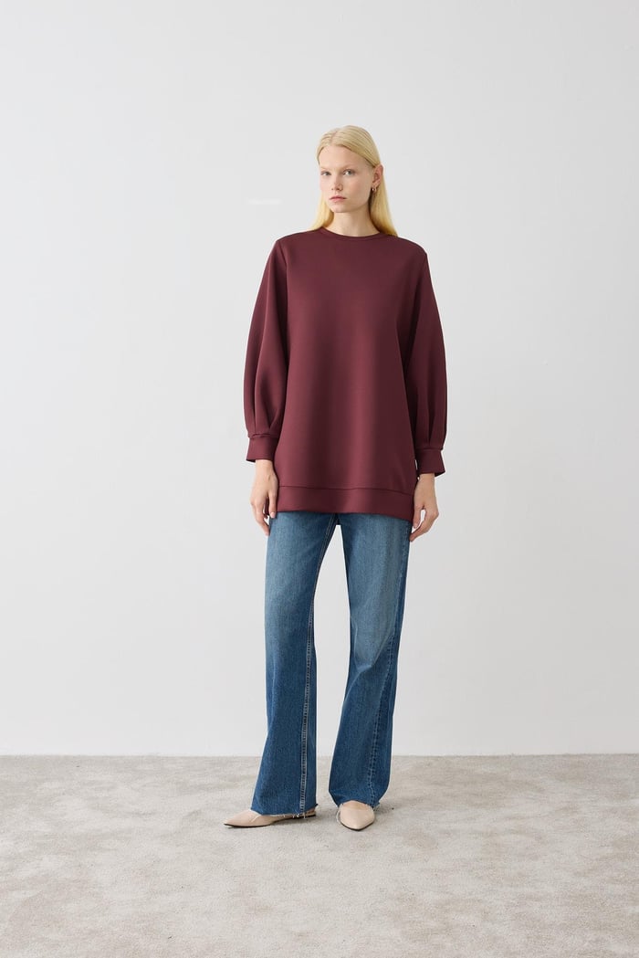 TERZİ DÜKKANI CAROL SCUBA PUF TUNİK TD24K01033003 - Bordo