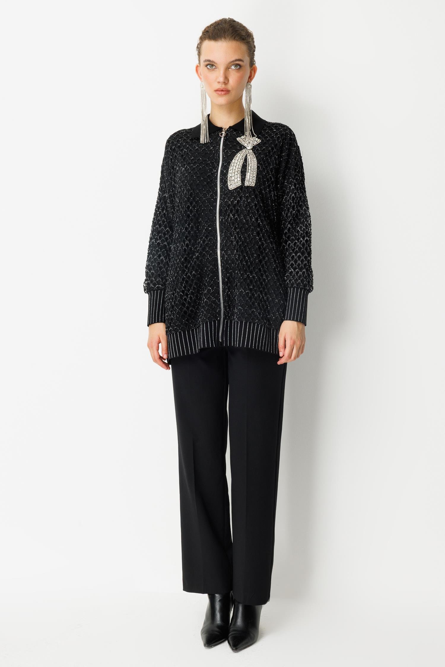 GHİSA AKSESUAR DETAYLI FİLE HIRKA 26KÖRHRK3223