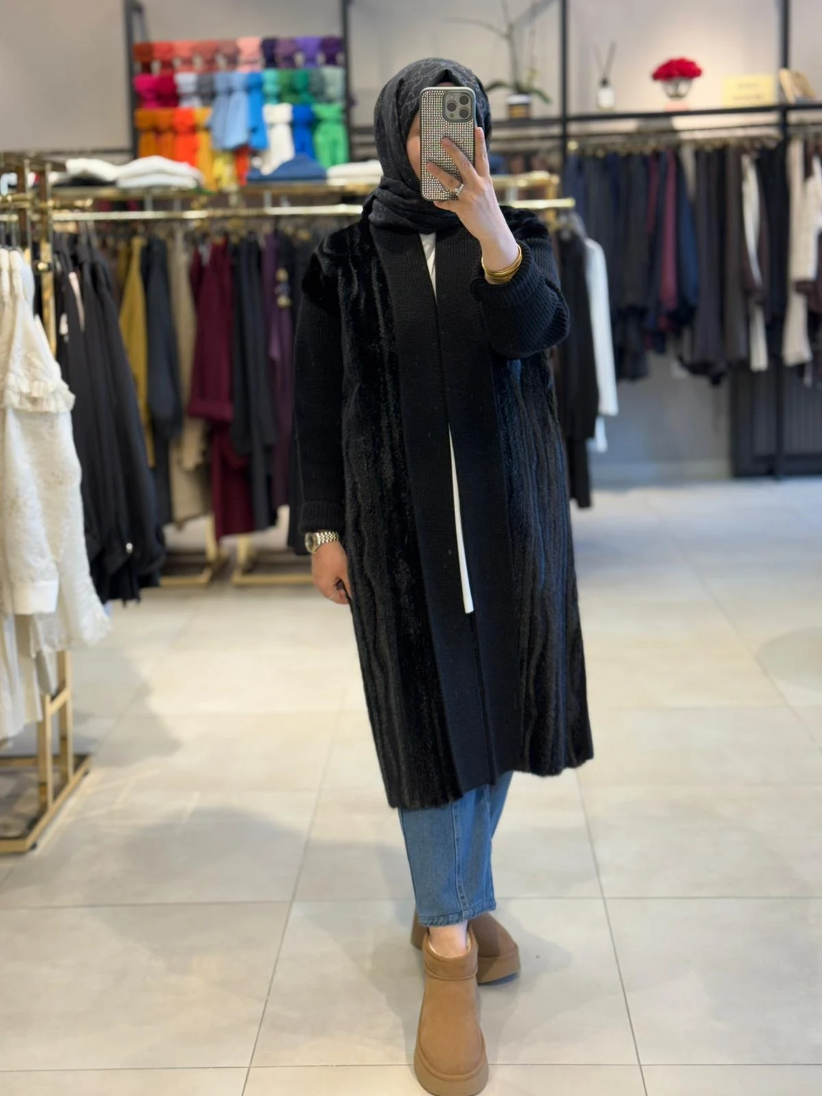 GHİSA KÜRK DETAYLI TRİKO HIRKA 5KGSHRK3050 - Siyah