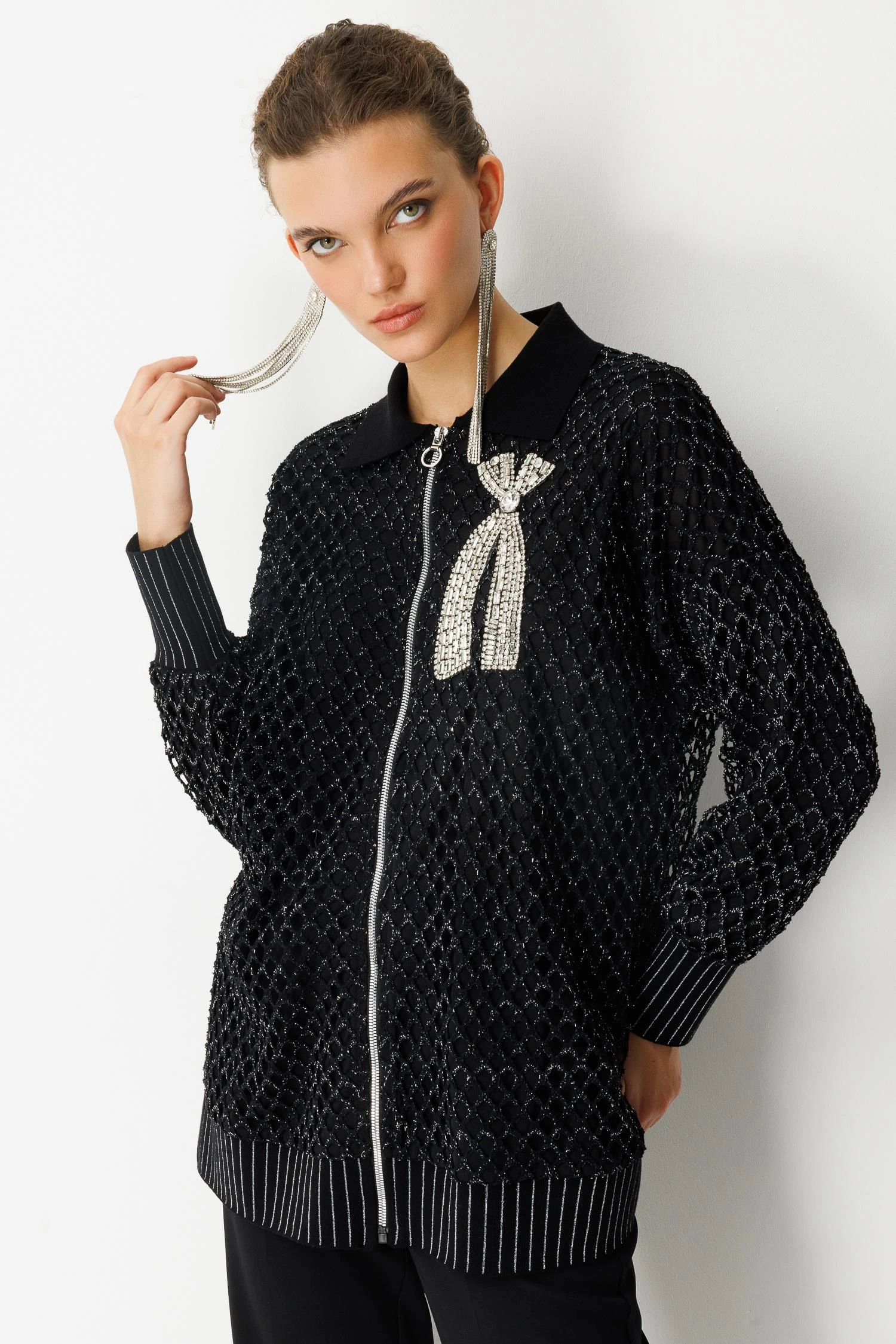 GHİSA AKSESUAR DETAYLI FİLE HIRKA 26KÖRHRK3223