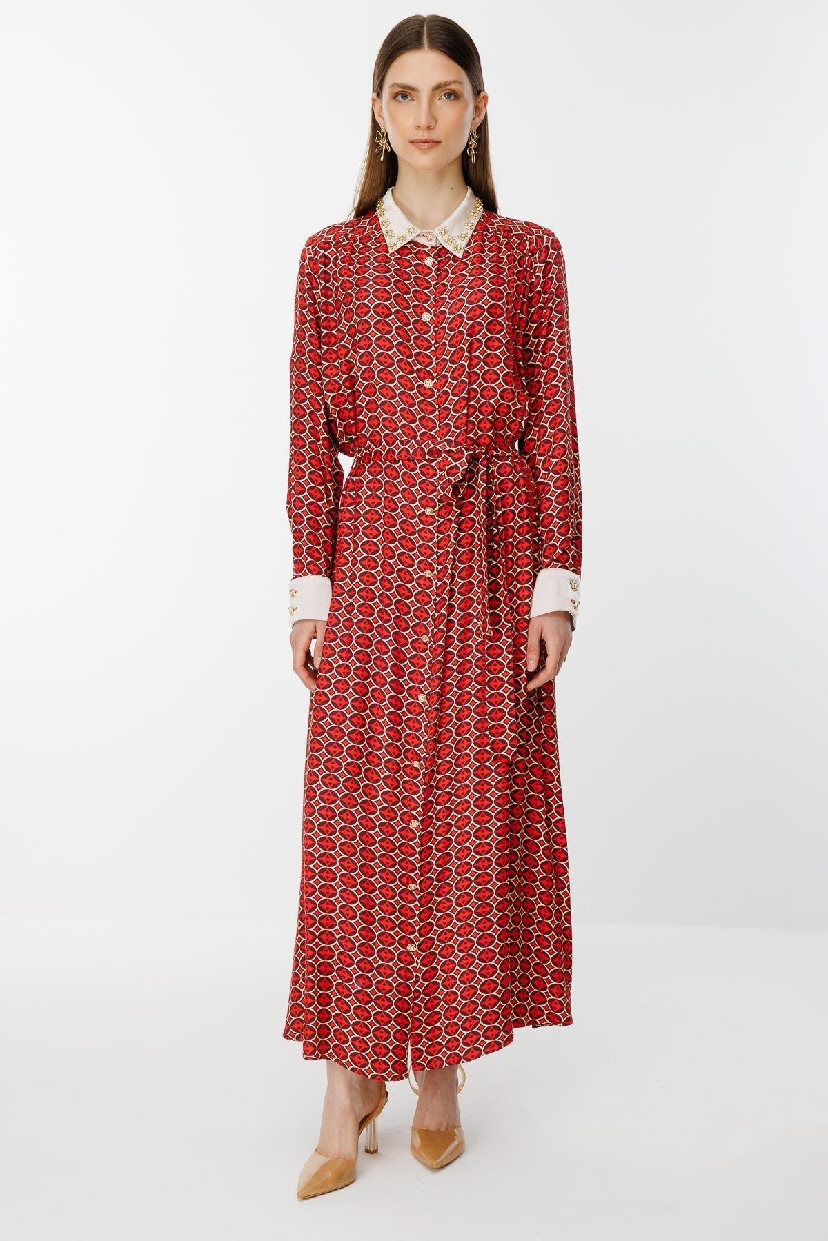 GHİSA BELİ KUŞAKLI ELBİSE 26KGSELB4925 - Mercan