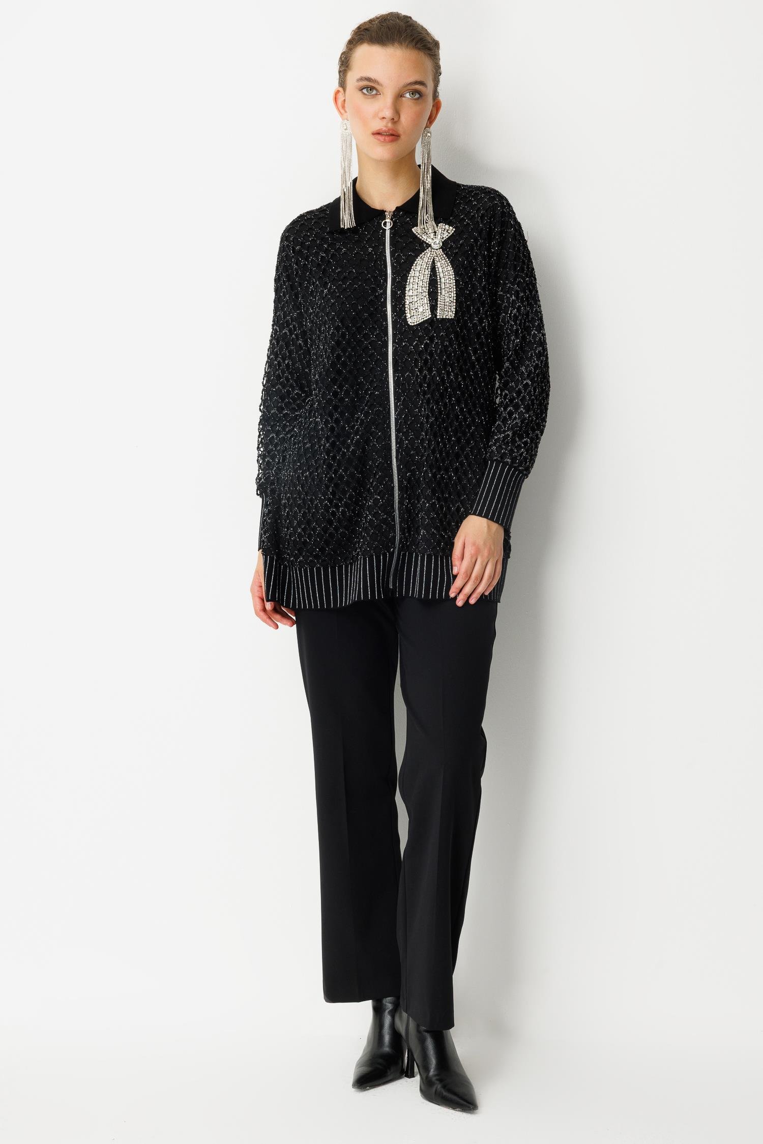 GHİSA AKSESUAR DETAYLI FİLE HIRKA 26KÖRHRK3223