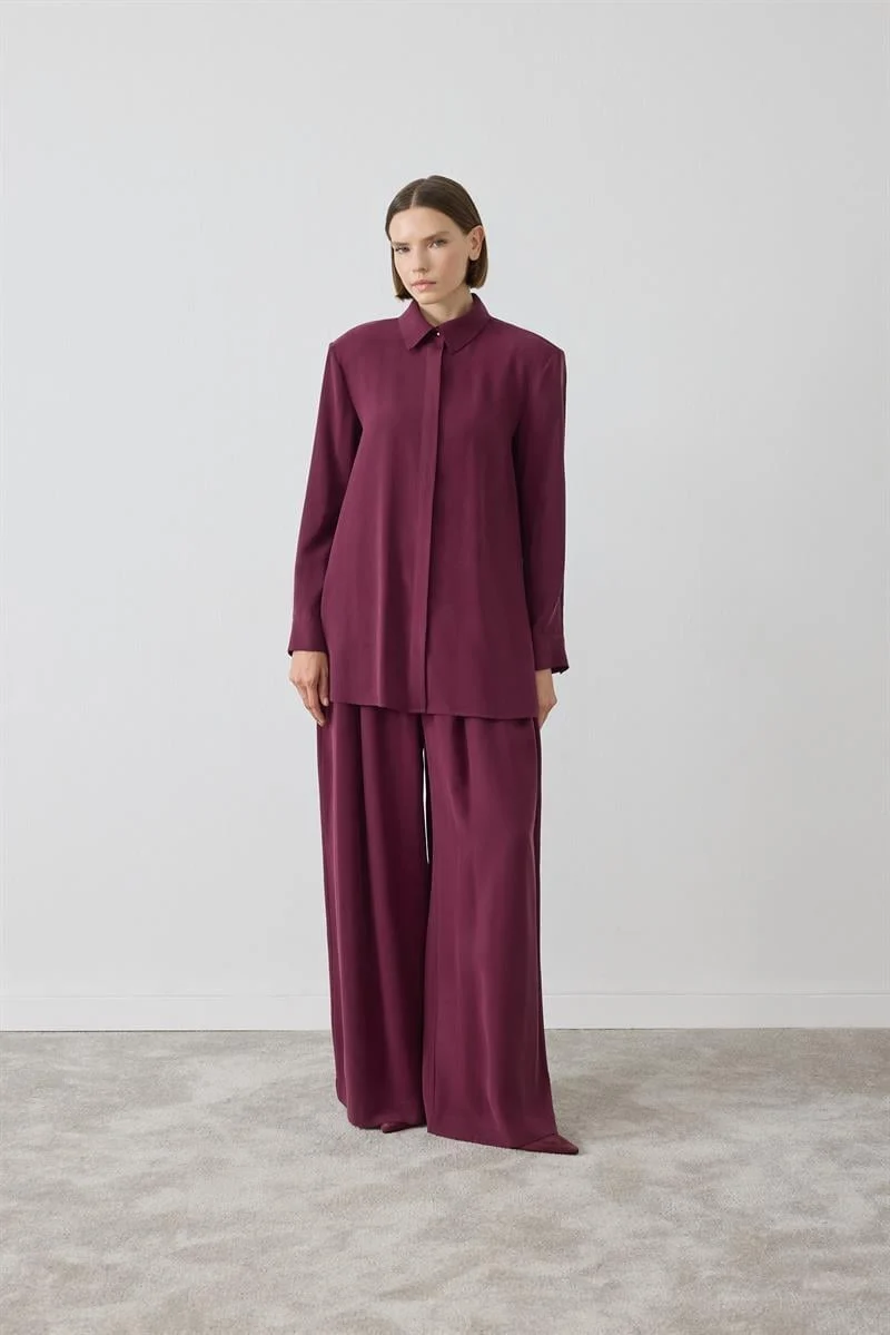 MİORİ NİMES TAŞLANMIŞ MODAL PANTOLONLU TAKIM MIO26K0500004 - Bordo