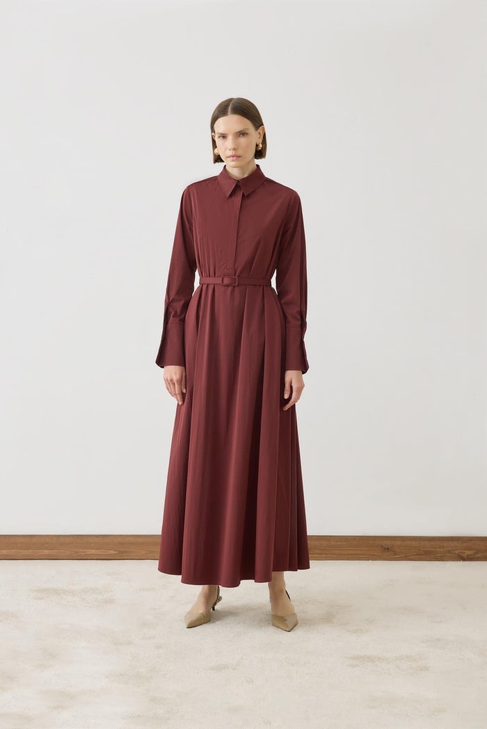 TERZİ DÜKKANI SALVE BOL KESİM GÖMLEK ELBİSE TD26K31000005 - Bordo