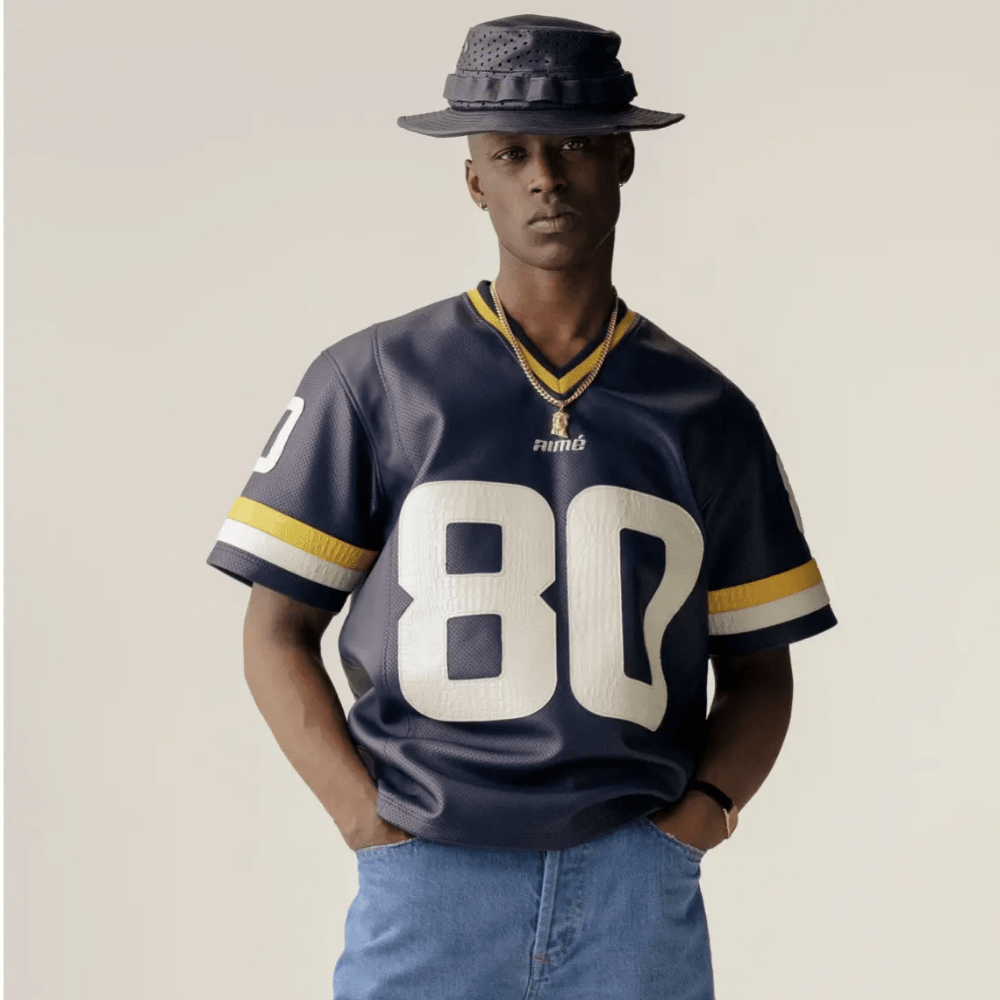 Aimé Leon Dore Leather Team Football Jersey 'Navy Blazer'