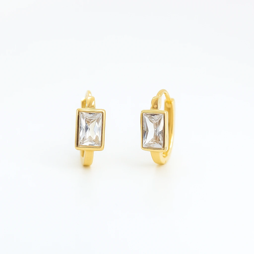 Diktörtgen Kristal Taşlı Gold Küpe