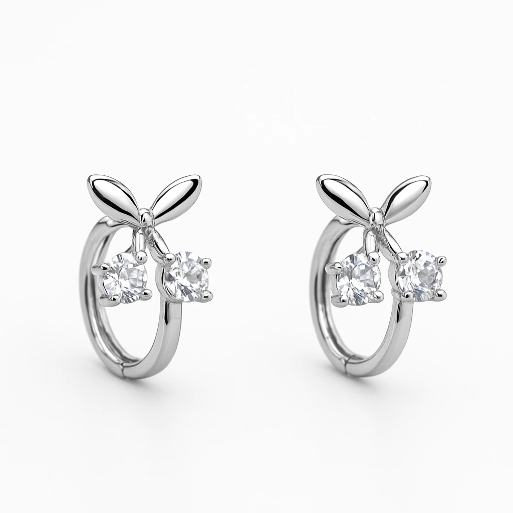 İkili Taşlı Çiçek Model Küpe 