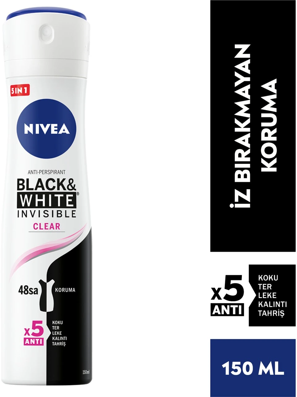 Kadın Sprey Deodorant Black& White Invisible Clear 150 ML