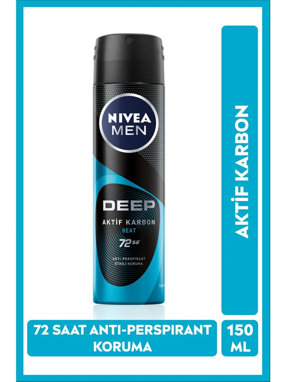 Men Sprey Deodorant Deep Beat 150ml,72 Saat Anti-Perspirant Koruma 150 ML