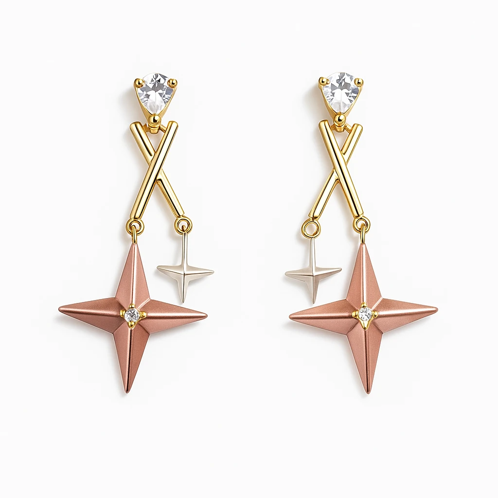 Taşlı Tasarım Sallantılı Yıldız Küpe 