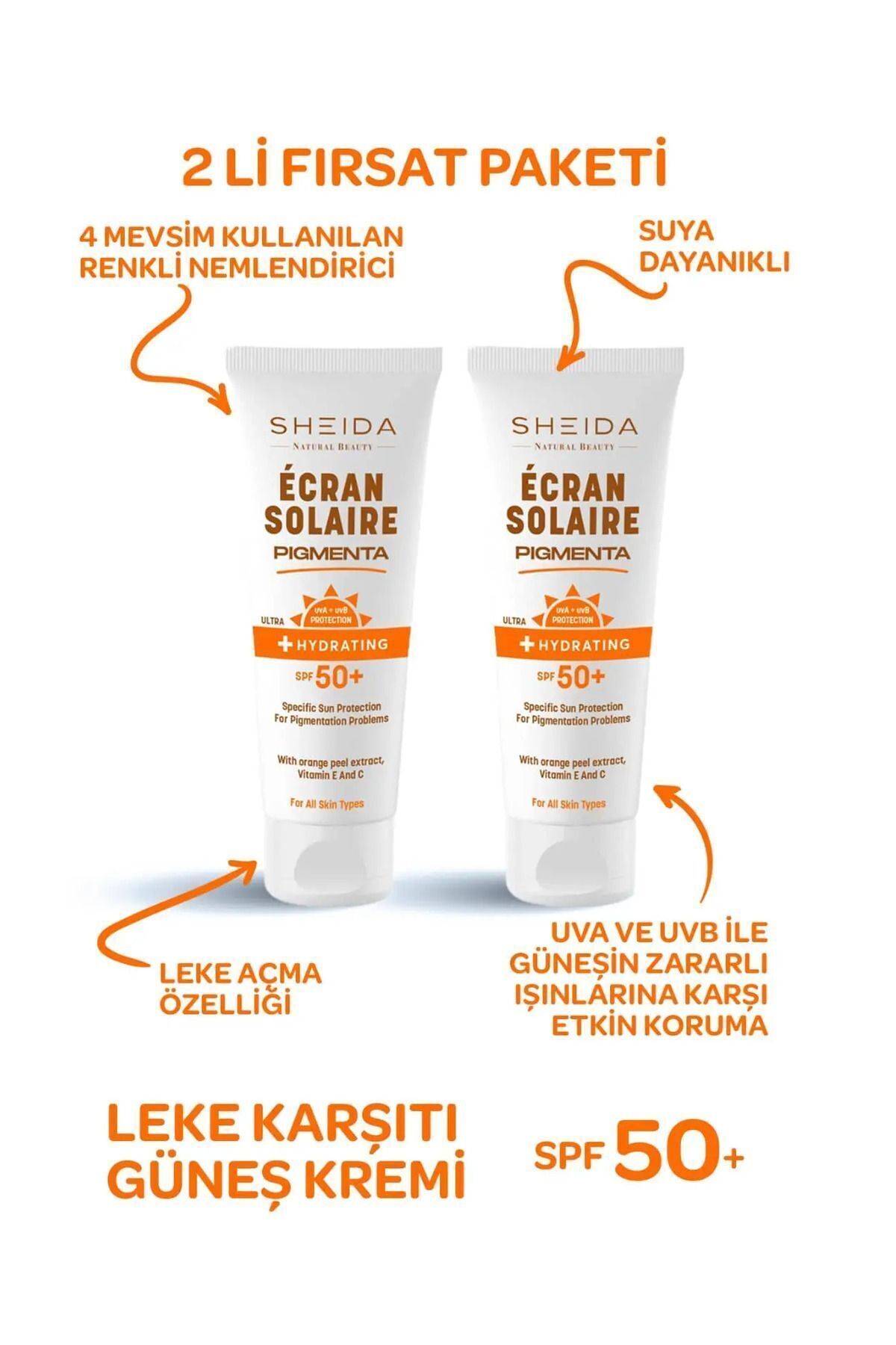 Pigmenta Leke Karşıtı Ton Eşitleyici Spf 50 Renkli Güneş Kremi 75 ml 2'li Cilt Bakım Seti