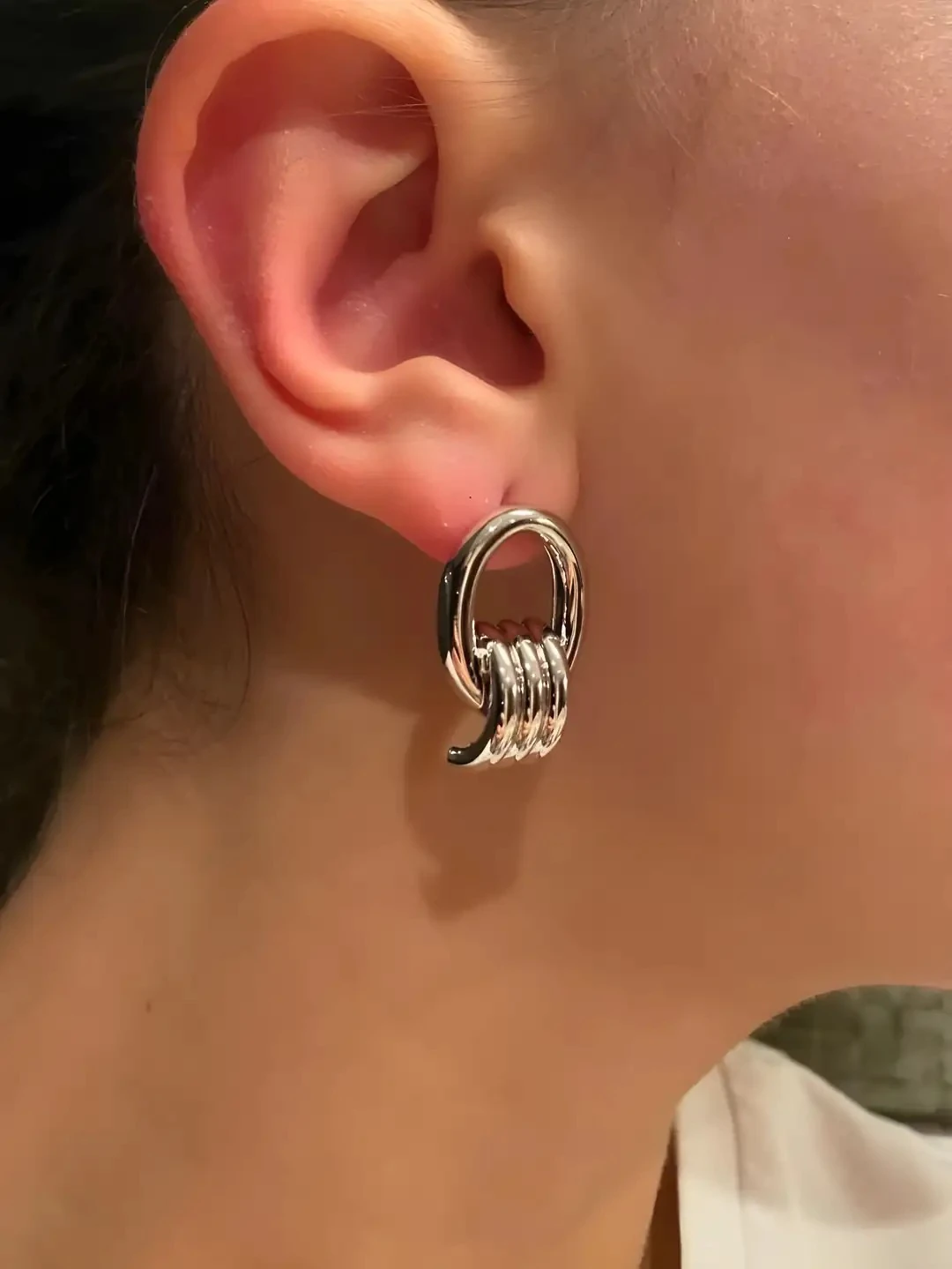 İç İçe Geçmeli 3'lü Tasarım Halka Küpe 