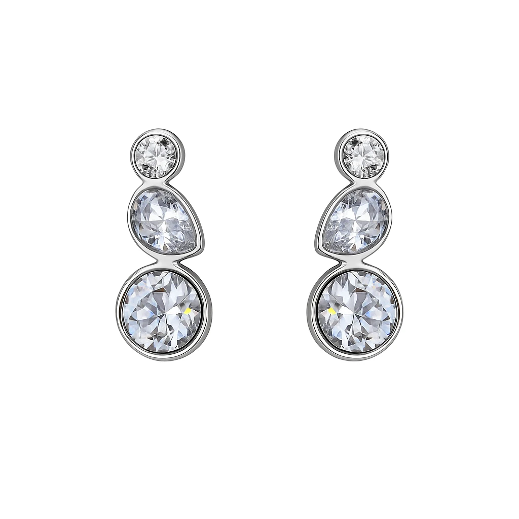 3'lü Kristal Taşlı Küpe