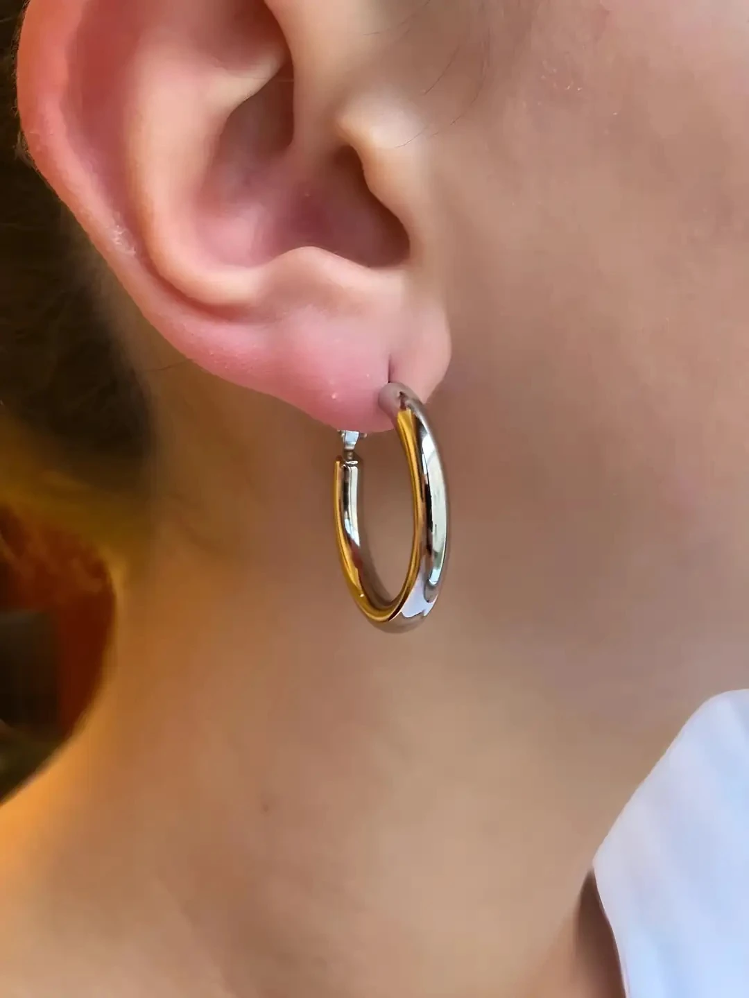 Halka Gizli Kilit Küpe Gümüş