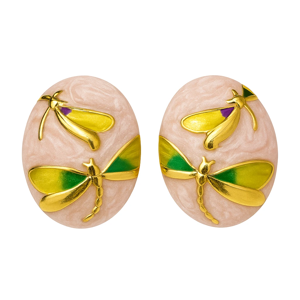 Akrilik Kelebek Motifli Gold Küpe