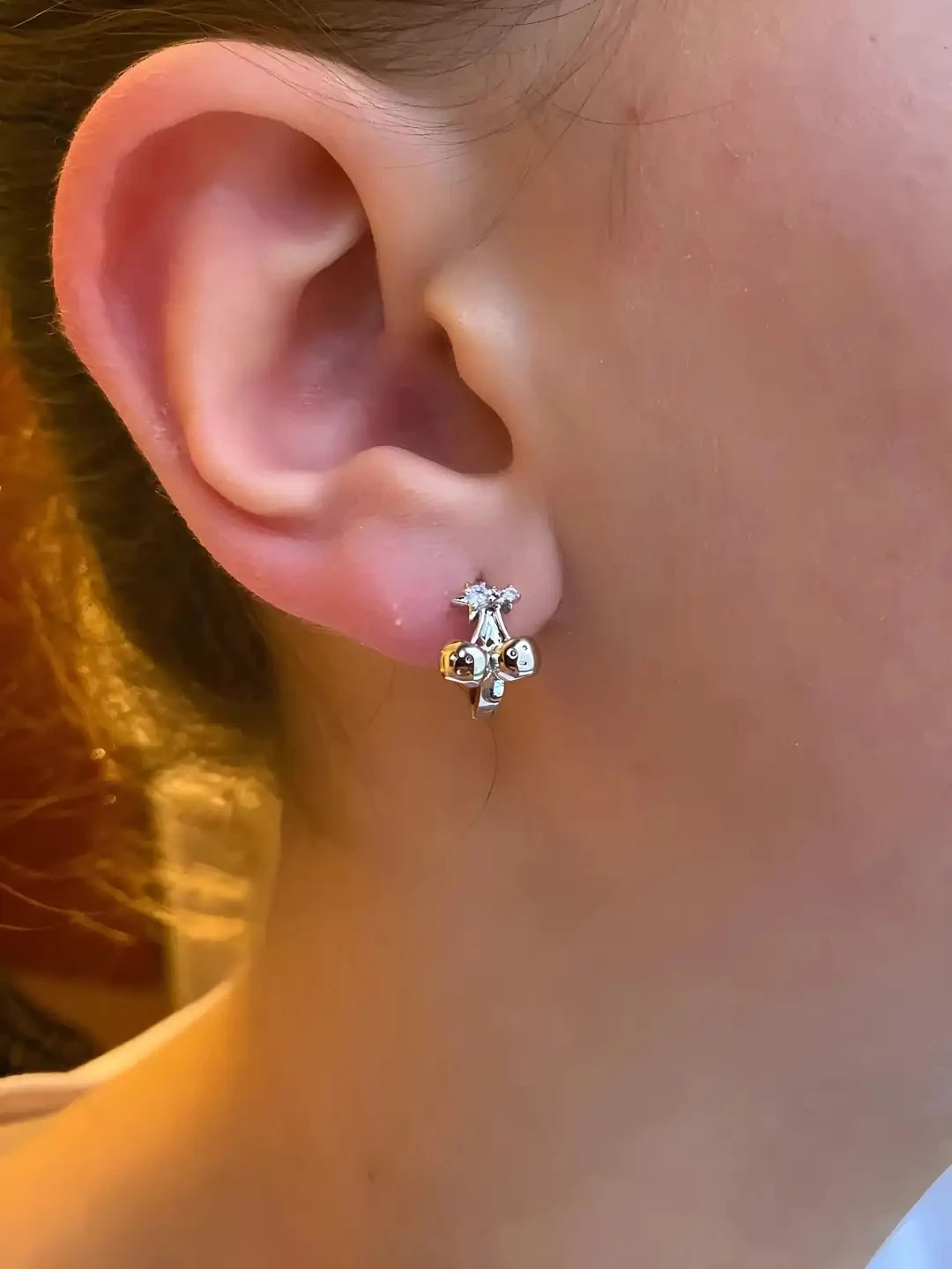 Kristal Taşlı Kiraz Model Küpe 