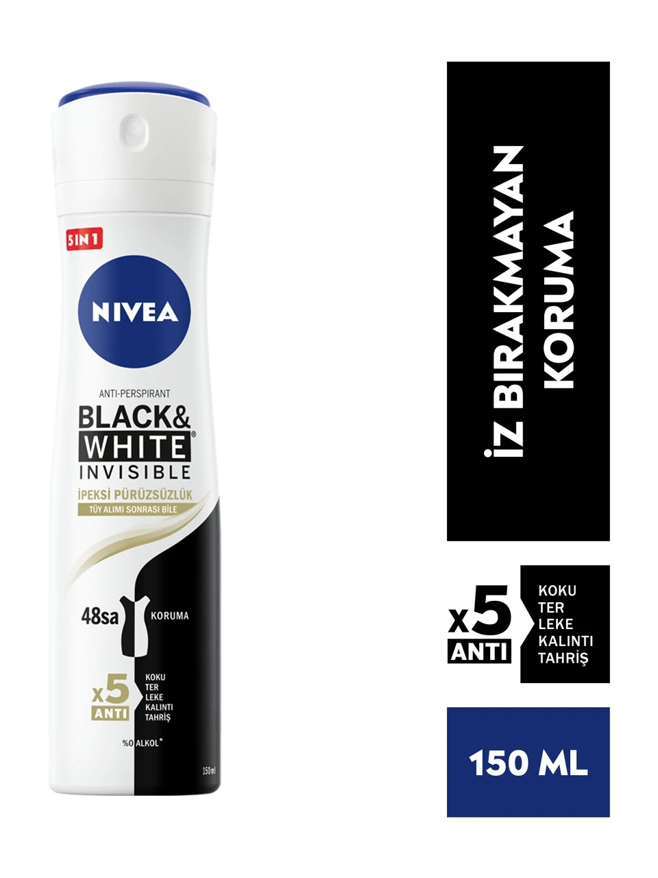 Kadın Sprey Deodorant Black&White Invisible Ipeksi Pürüzsüzlük 48 Saat Koruma 150 ML