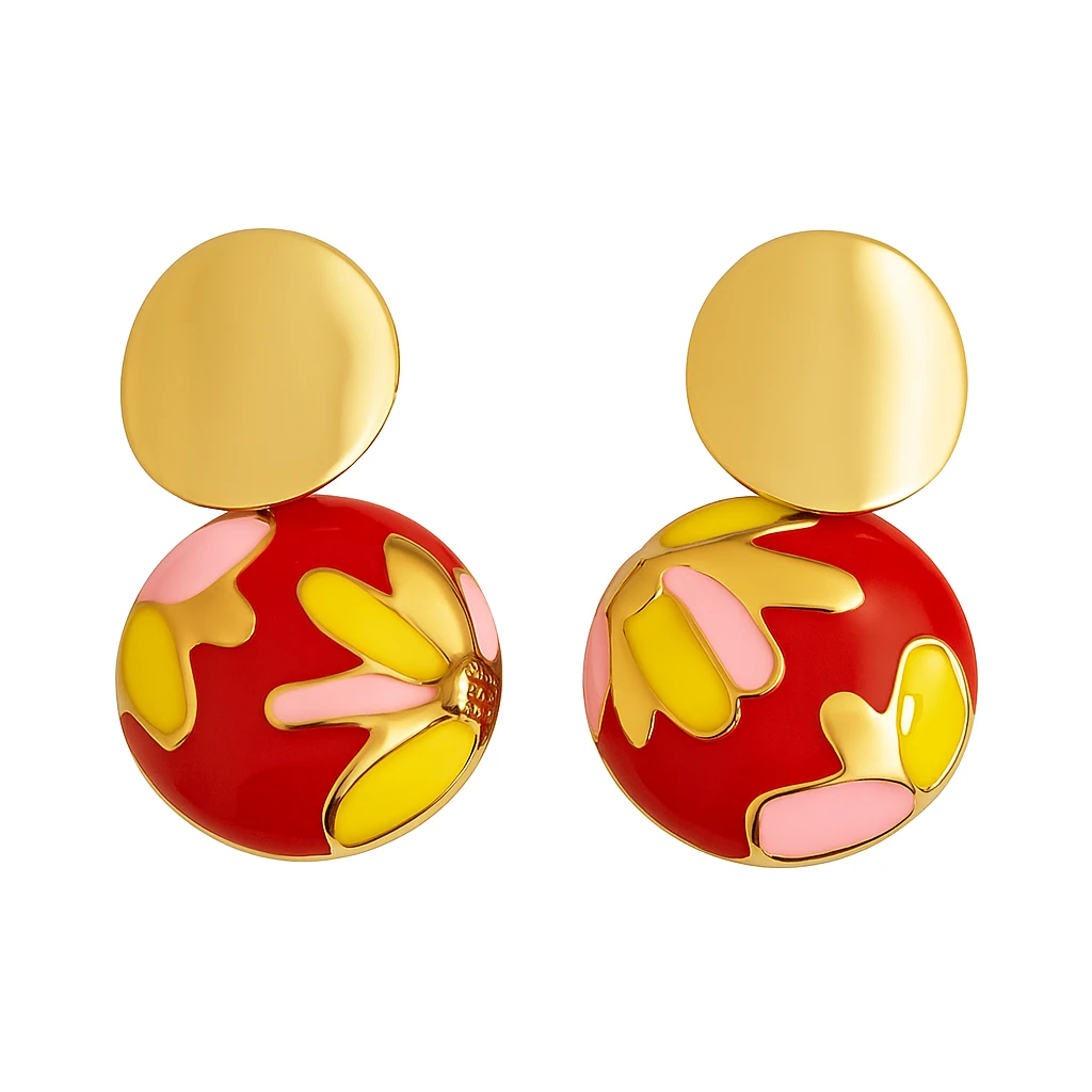 Akrilik Kırmızı Sallantılı Küpe Gold