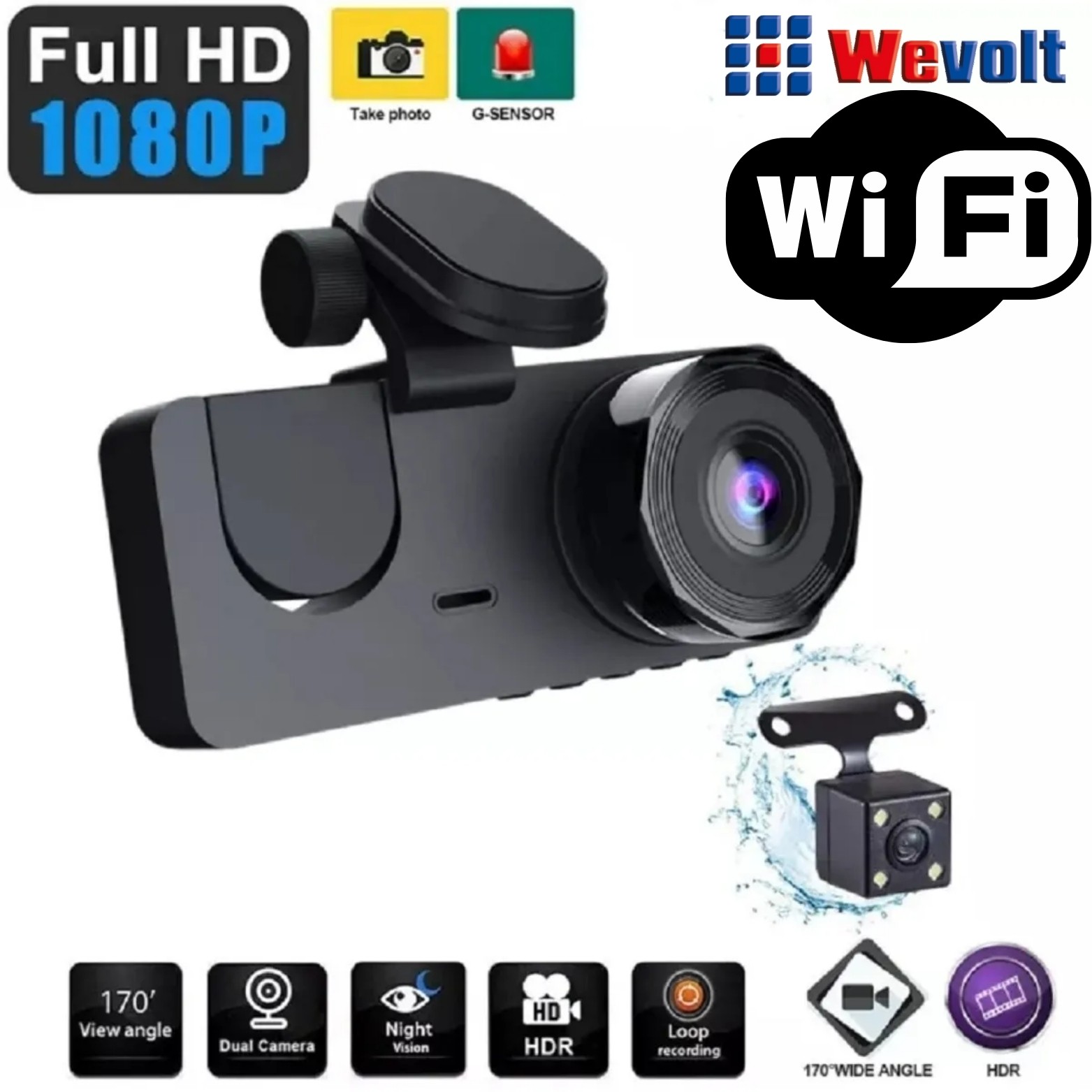 YENİ 2 inç 3 Kameralı 1080P Yol Kayıt Araç Kamerası(TürkçeMenü+GeriGörüş+HareketSensörü)+Wİ-Fİ