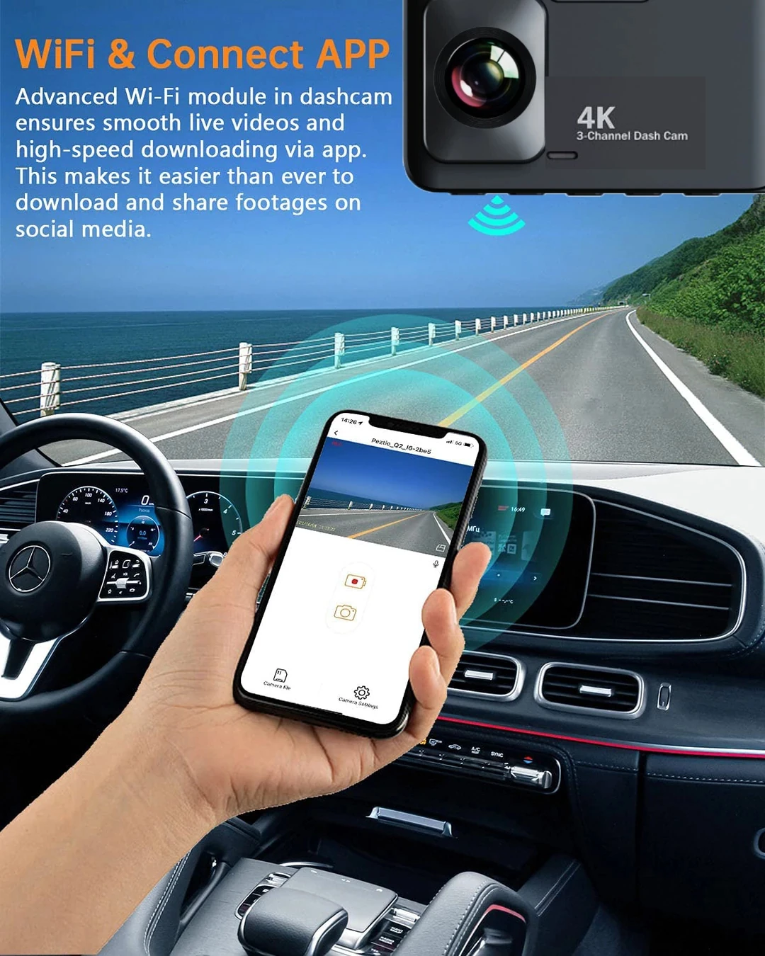 Wevolt PREMİUM MB-460-2 4K ULTRAHD 3 KAMERALI ARAÇ İÇİ KAMERA (TÜRKÇE MENÜ+GPS+WİFİ) ÜÇ KAMERALI.