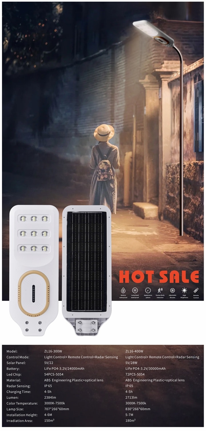 Wevolt PREMİUM HB-800 400W SOLAR LED Aydınlatma Bahçe Sokak Direk Armatürü. SOLAR AYDINLATMA.(30A.LİFO4)
