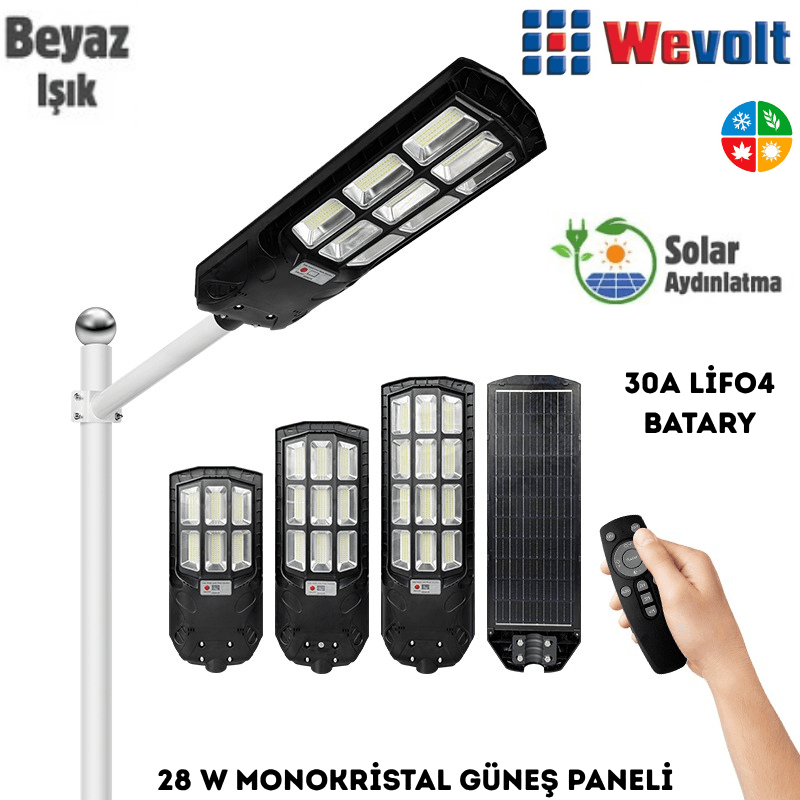 Wevolt PREMİUM HB-900 400W SOLAR LED Aydınlatma Bahçe Sokak Direk Armatürü. (6500K+2700K)-(30A.LİFO4)