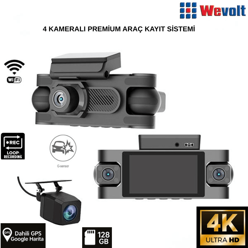 MB-6000 YENİ PREMİUM 4K 4 KAMERALI GENİŞ AÇI ARAÇ KAYIT KAMERASI
