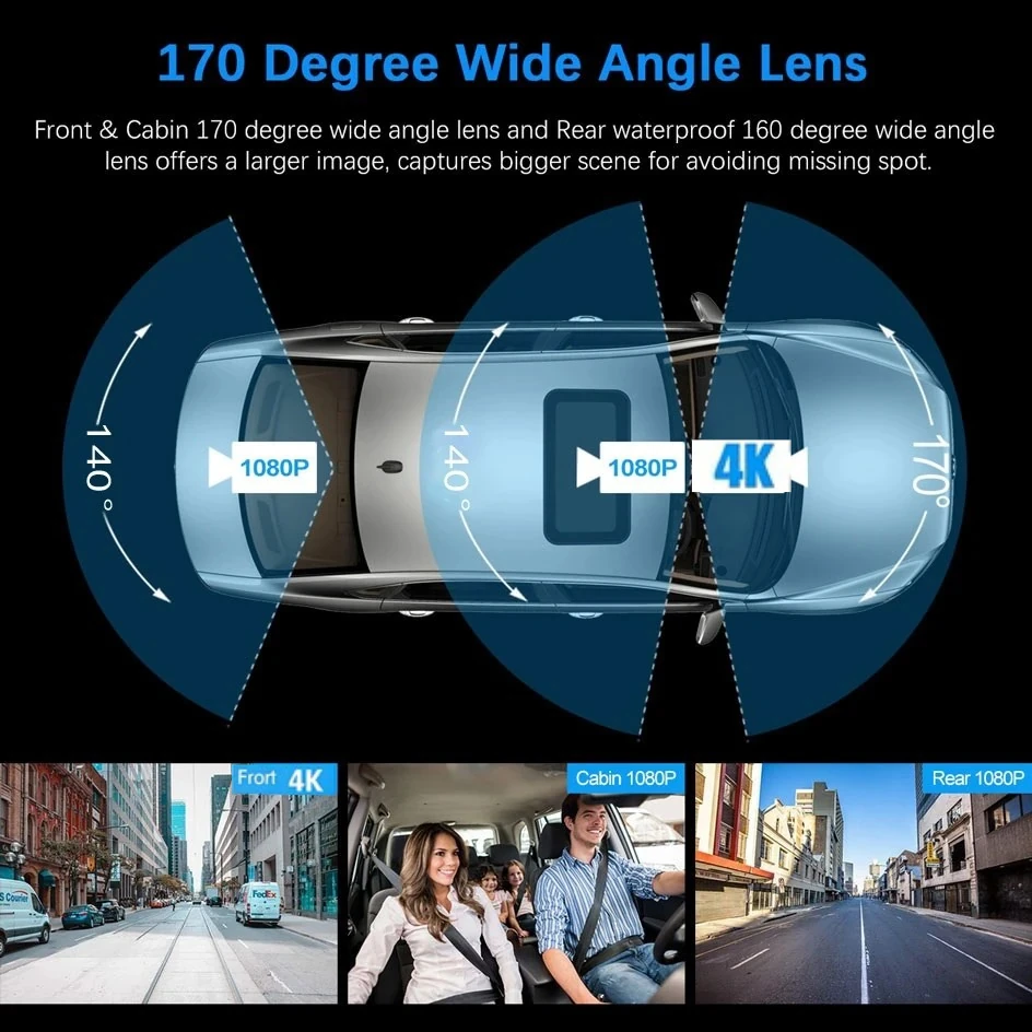 Wevolt PREMİUM MB-460-2 4K ULTRAHD 3 KAMERALI ARAÇ İÇİ KAMERA (TÜRKÇE MENÜ+GPS+WİFİ) ÜÇ KAMERALI.