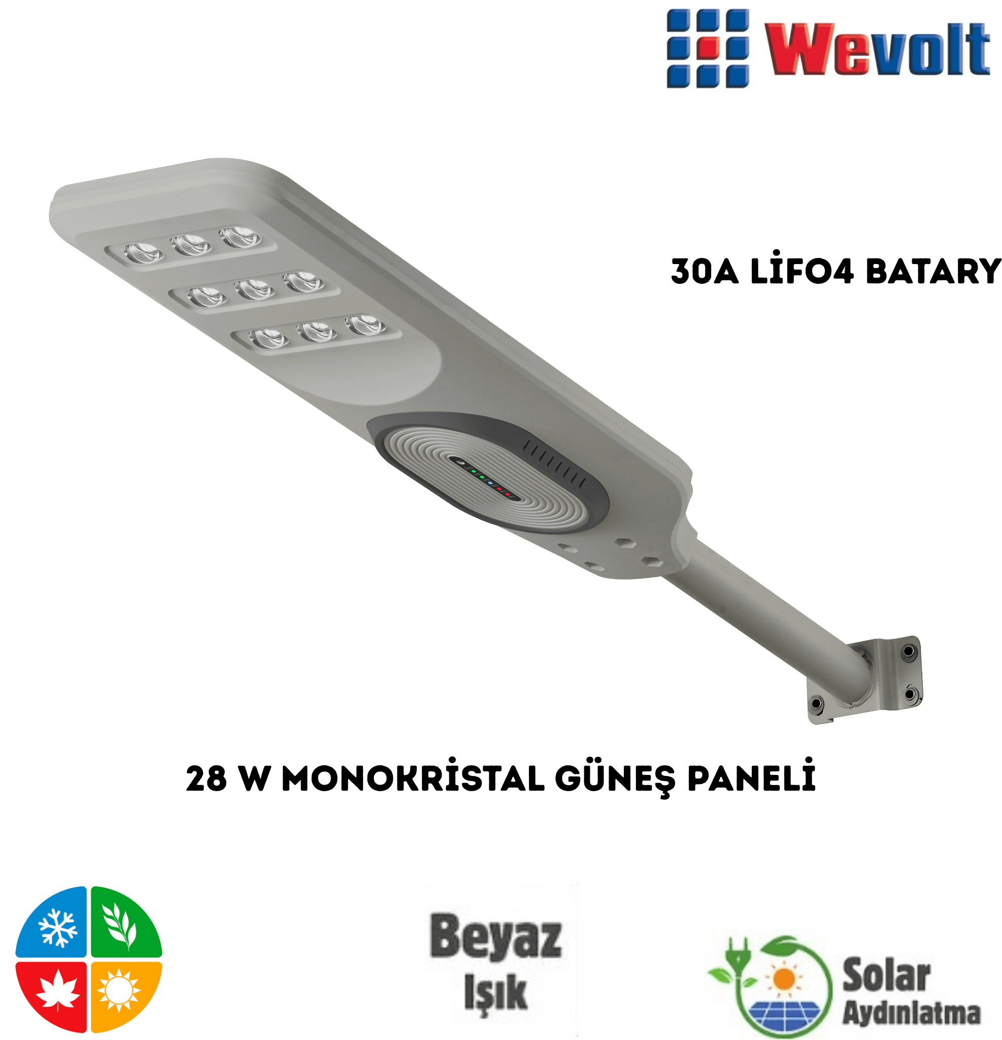 Wevolt PREMİUM HB-800 400W SOLAR LED Aydınlatma Bahçe Sokak Direk Armatürü. SOLAR AYDINLATMA.(30A.LİFO4)