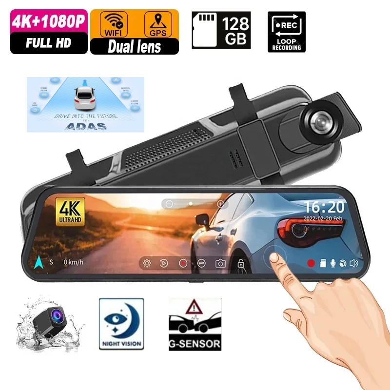 Premium Mb-5200 Wifi ULTRA HD 4K 10 İnç Ayna Kamera (WİFİ+GPS+Türkçe Menü) Çift Kameralı Araç Kamera