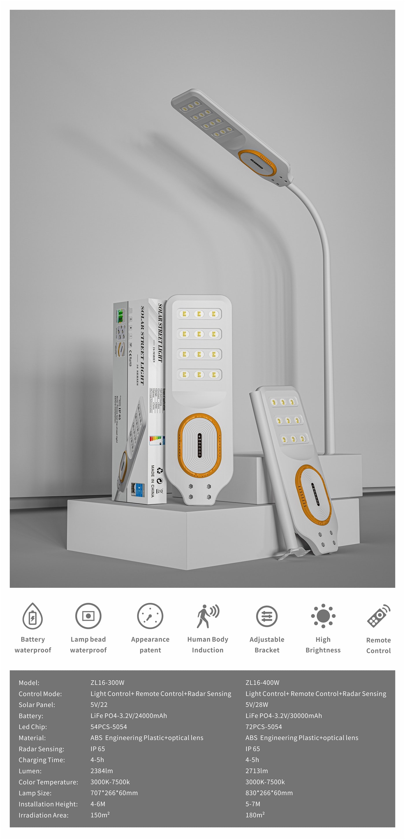 Wevolt PREMİUM HB-800 400W SOLAR LED Aydınlatma Bahçe Sokak Direk Armatürü. SOLAR AYDINLATMA.(30A.LİFO4)