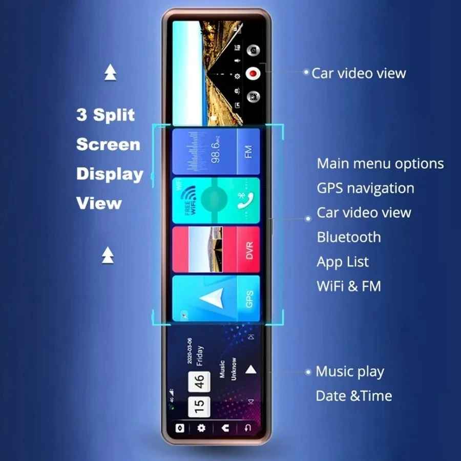 Wevolt 4G HB-20-3 64 GB 12 İNÇ DOKUNMATİK AYNA KAMERA ANDROİD UZAKTAN İZLEMELİ 1080P ÖN ARKA ARAÇ KAMERA.