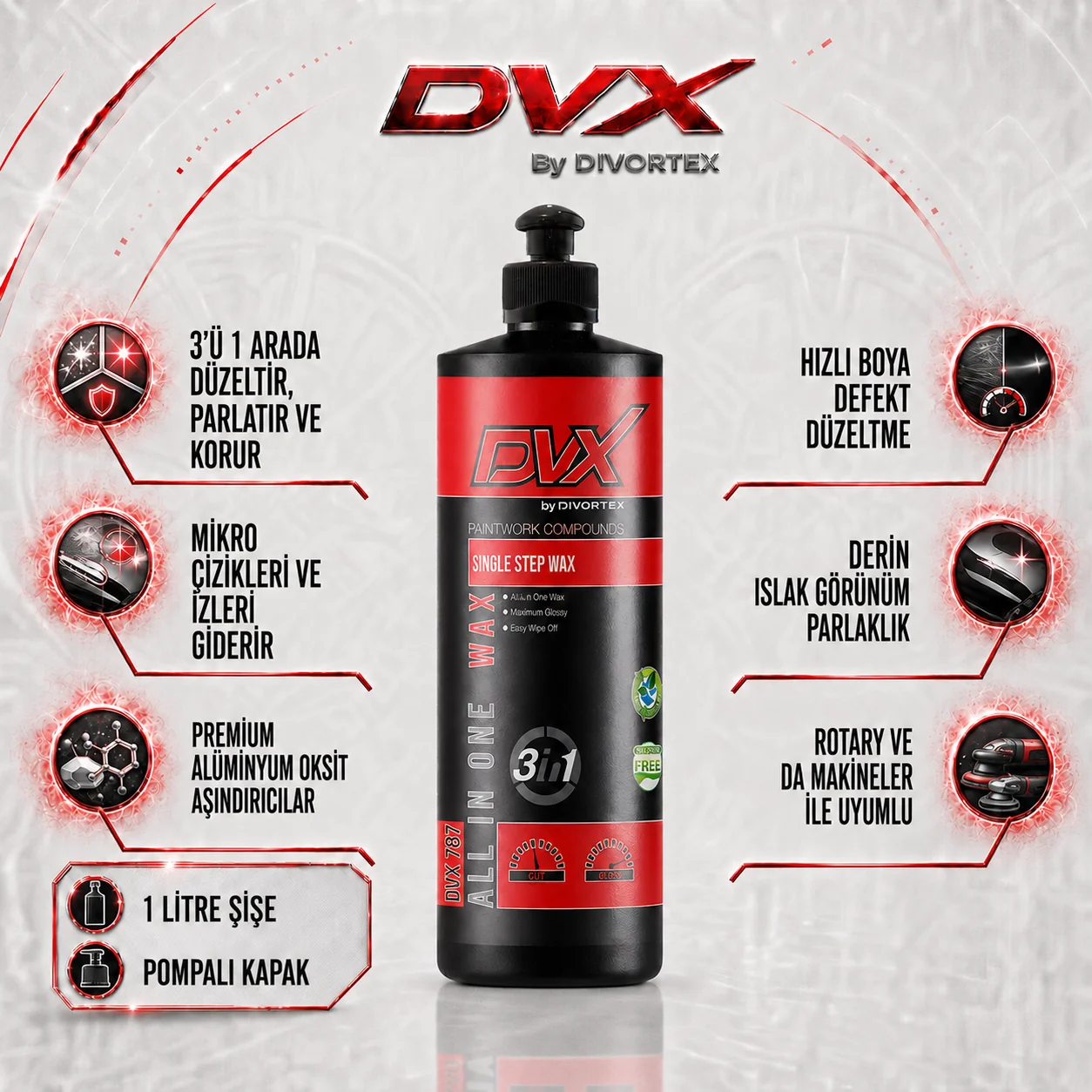 DVX Single Step Wax 3'ü 1 Arada Pasta Cila Boya Koruma 1L