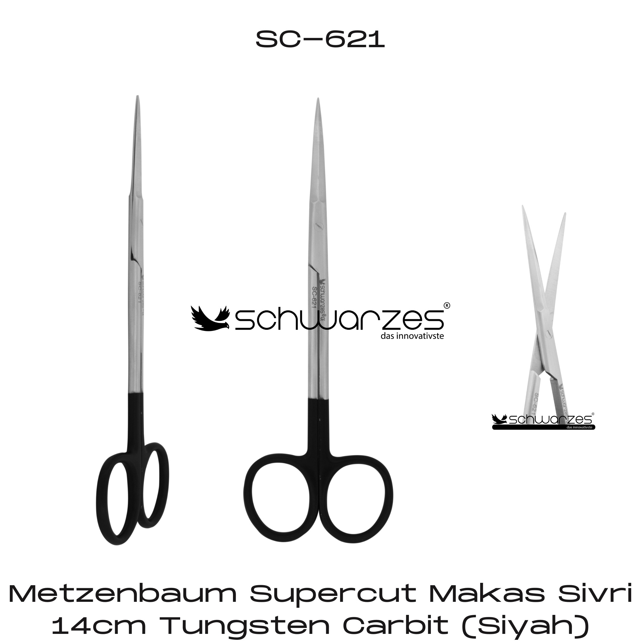 Metzenbaum Supercut Makas Sivri/Sivri 14cm TC (Siyah)