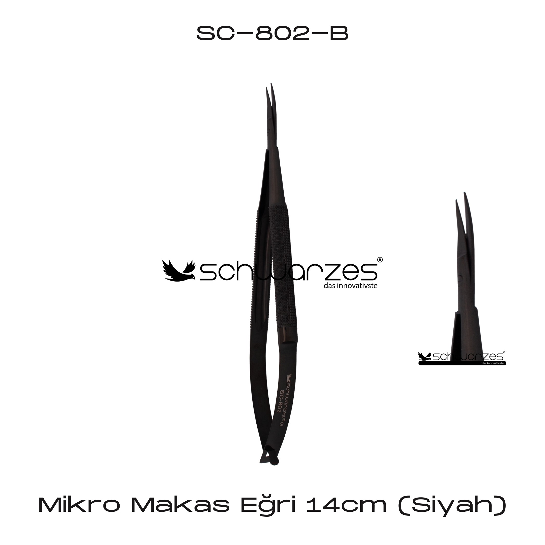 Mikro Makas Eğri 14cm  (Siyah)