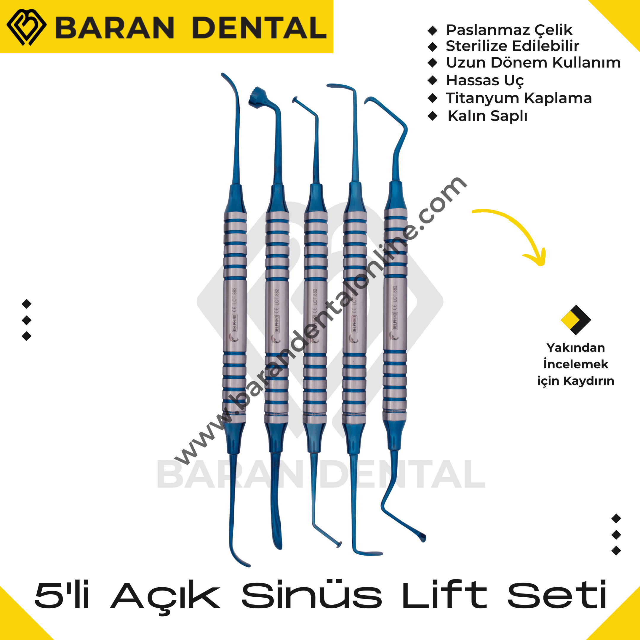 Açık Sinüs Lift Seti 5'li (Mavi Titanyum Kaplamalı)