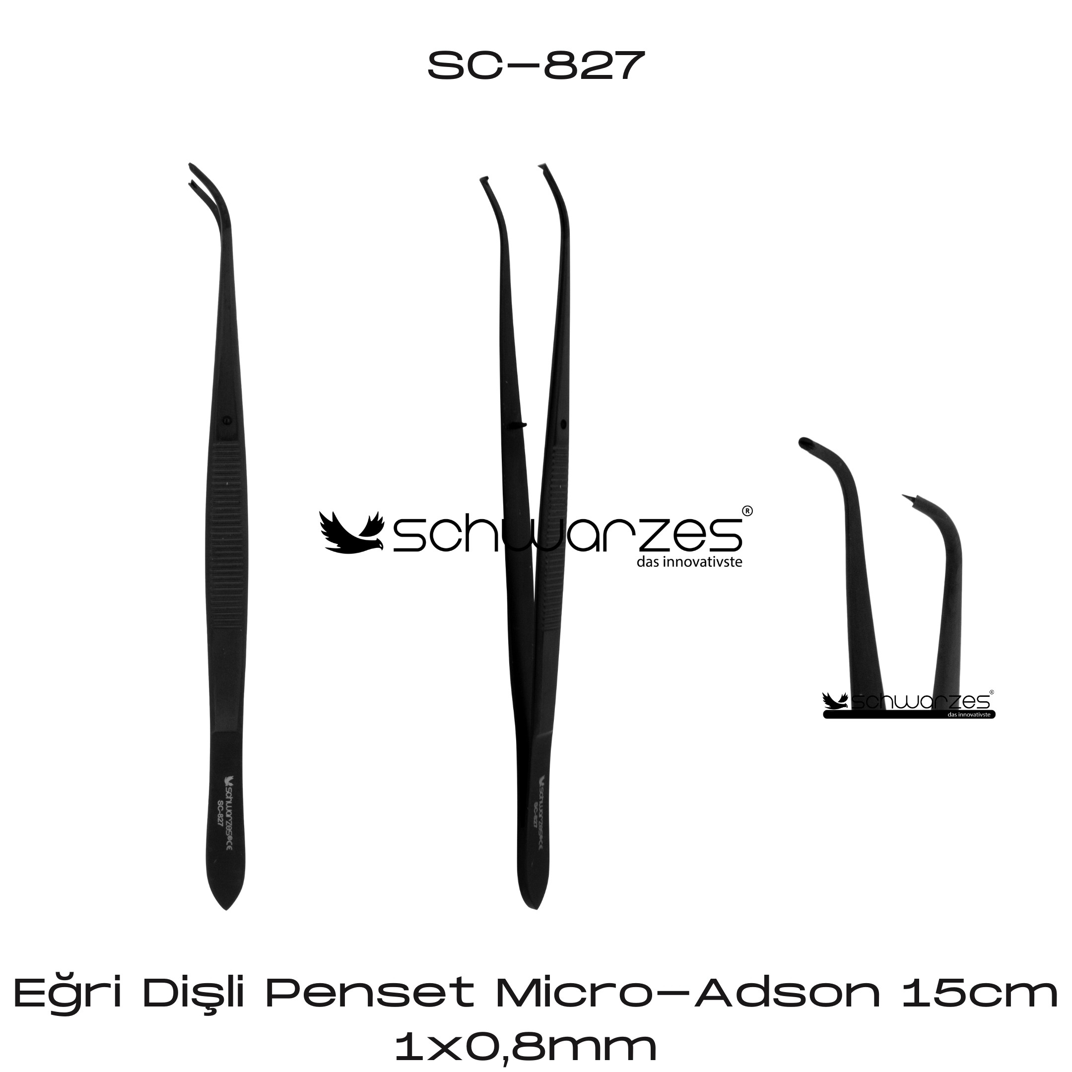 Eğri Dişli Penset Micro-Adson 1x0,8mm 15cm