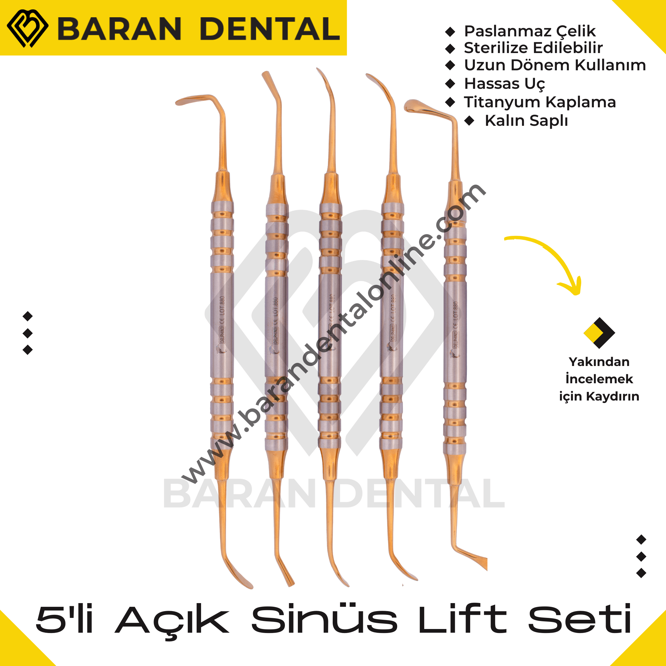 Açık Sinüs Lift Seti 5'li (Sarı Titanyum Kaplamalı)