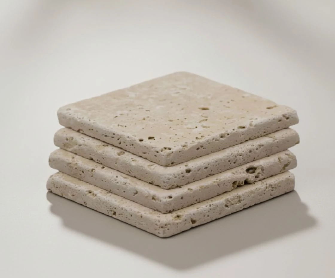 4 Adet Traverten Bardak Altlığı