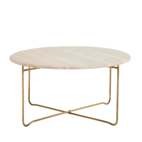 Pandora Traverten Orta Sehpa (Eskitme Gold Ayak)