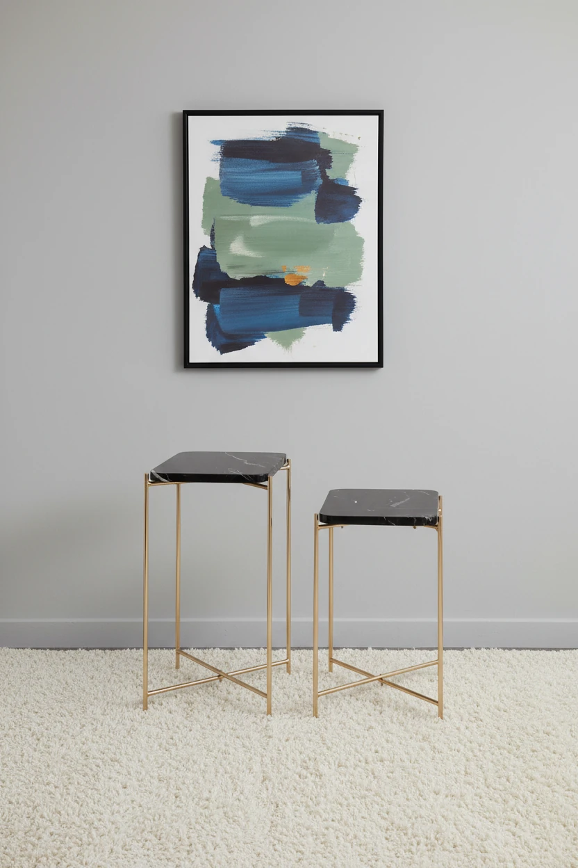 Luna Siyah Mermer Yan Sehpa Seti (2Boy)