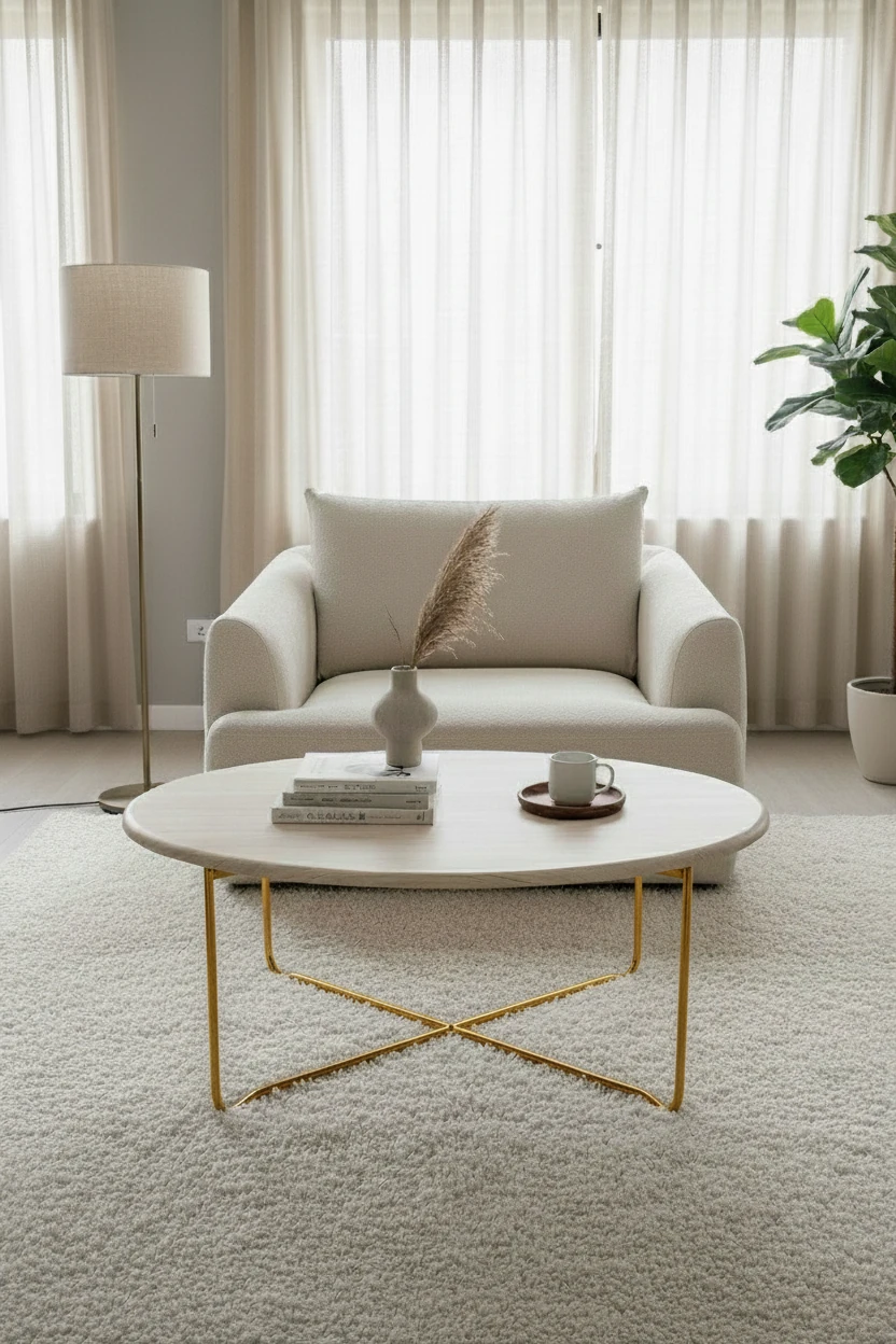 Pandora Traverten Orta Sehpa (Gold Ayak)