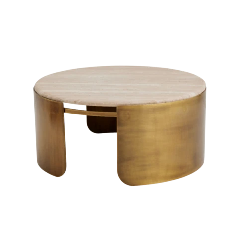 Luce Eskitme Gold - Traverten Orta Sehpa (Çap: 80cm)